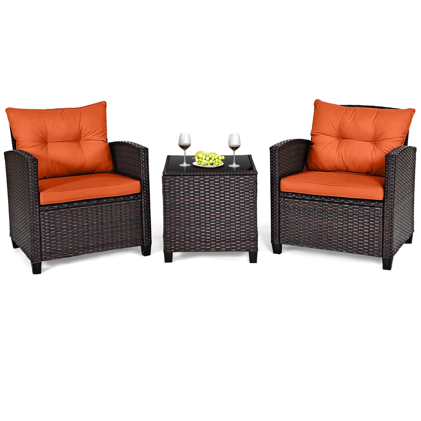 3 PCS Patio Rattan Furniture Set with Cushions