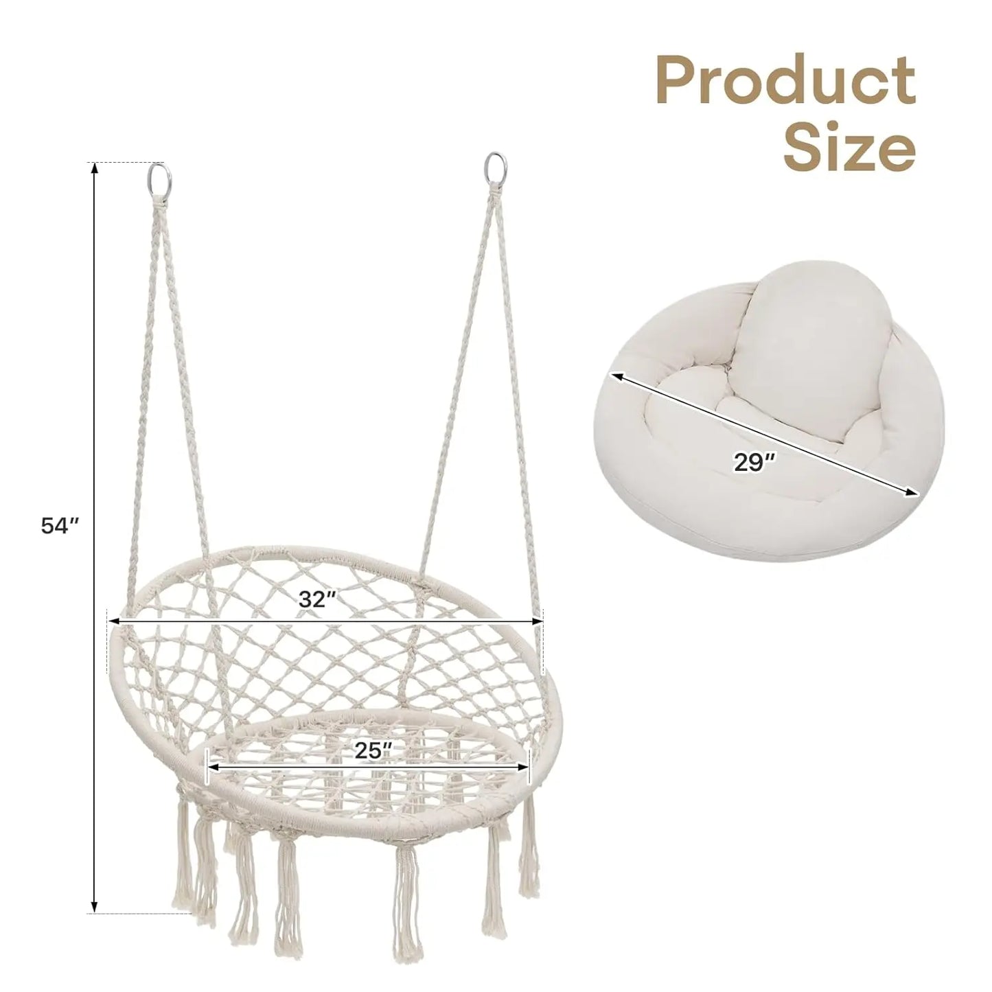Hanging Swing Chair with Large Thick Cushions