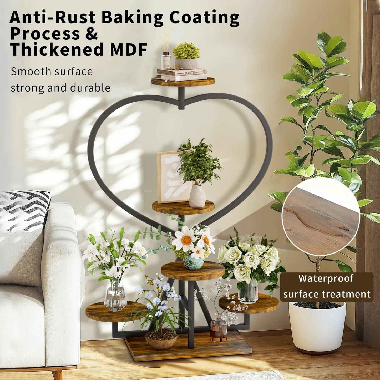 5 Tier Metal Plant Stand Heart-shape Flower Display Rack