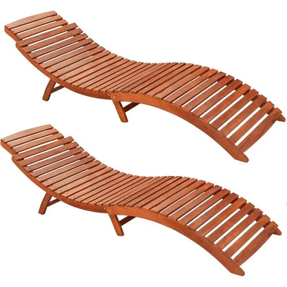 2-Piece Outdoor Acacia Wood Chaise Lounge Set