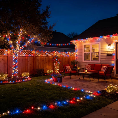 Patriotic Red White Blue LED String Lights
