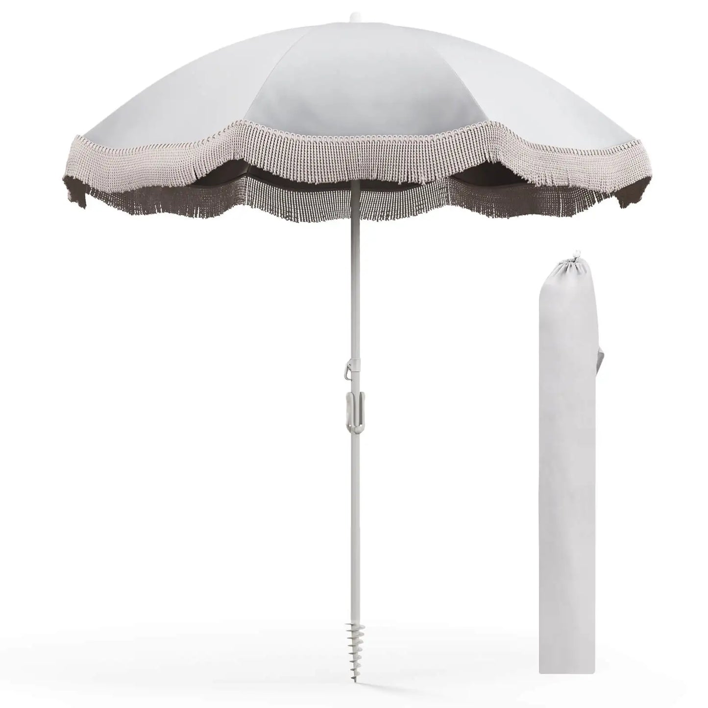 6.5 FT Outdoor Fringe Patio Umbrella w/ Carrying Bag Push Button Tilt
