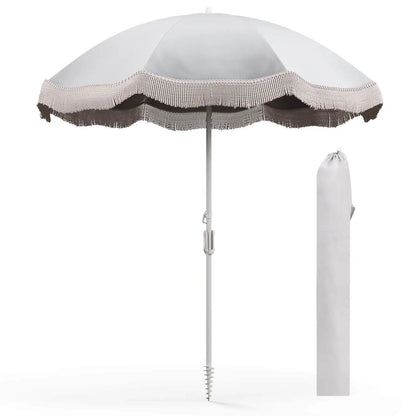 6.5 FT Outdoor Fringe Patio Umbrella w/ Carrying Bag Push Button Tilt