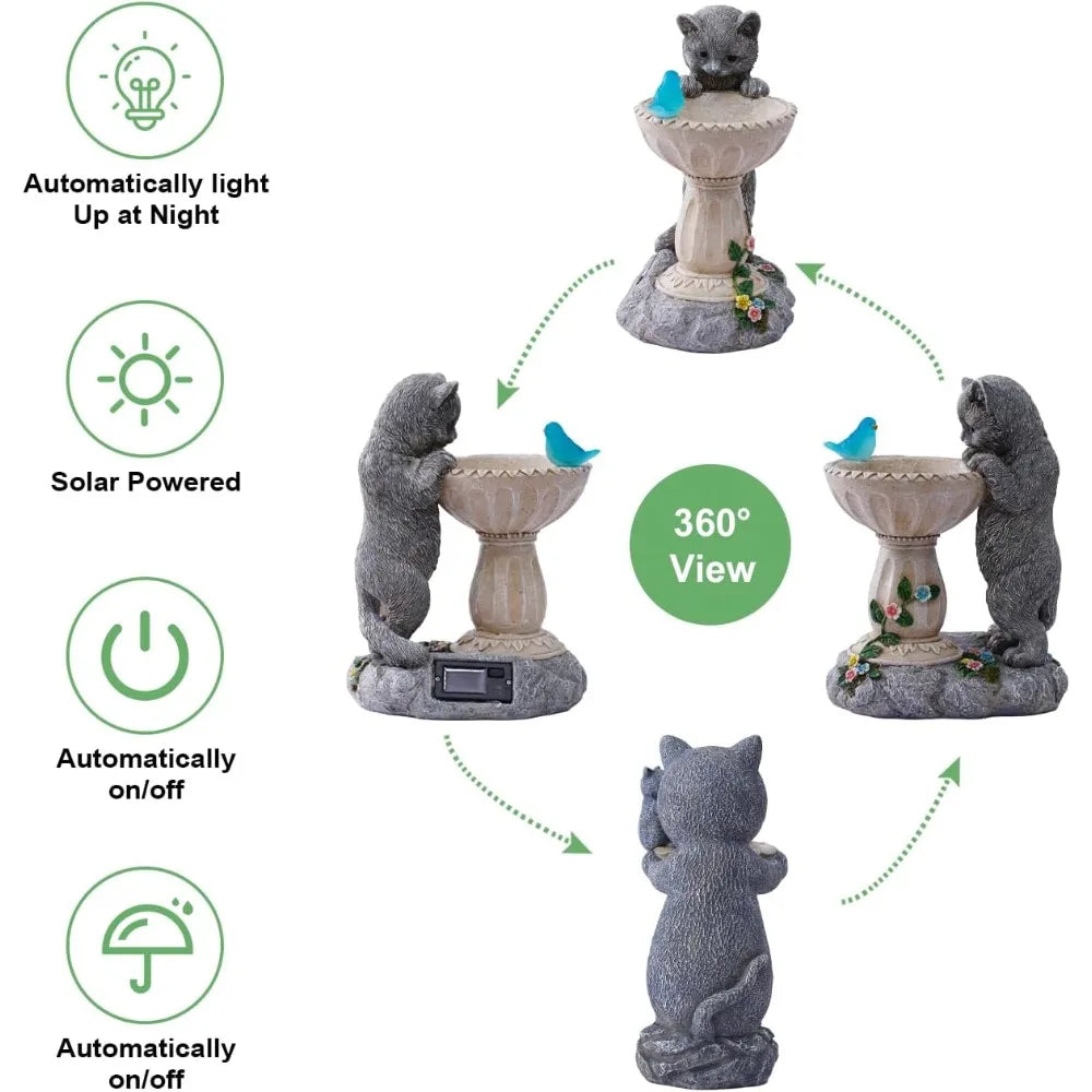 Solar Cat Statues for Bird Bath