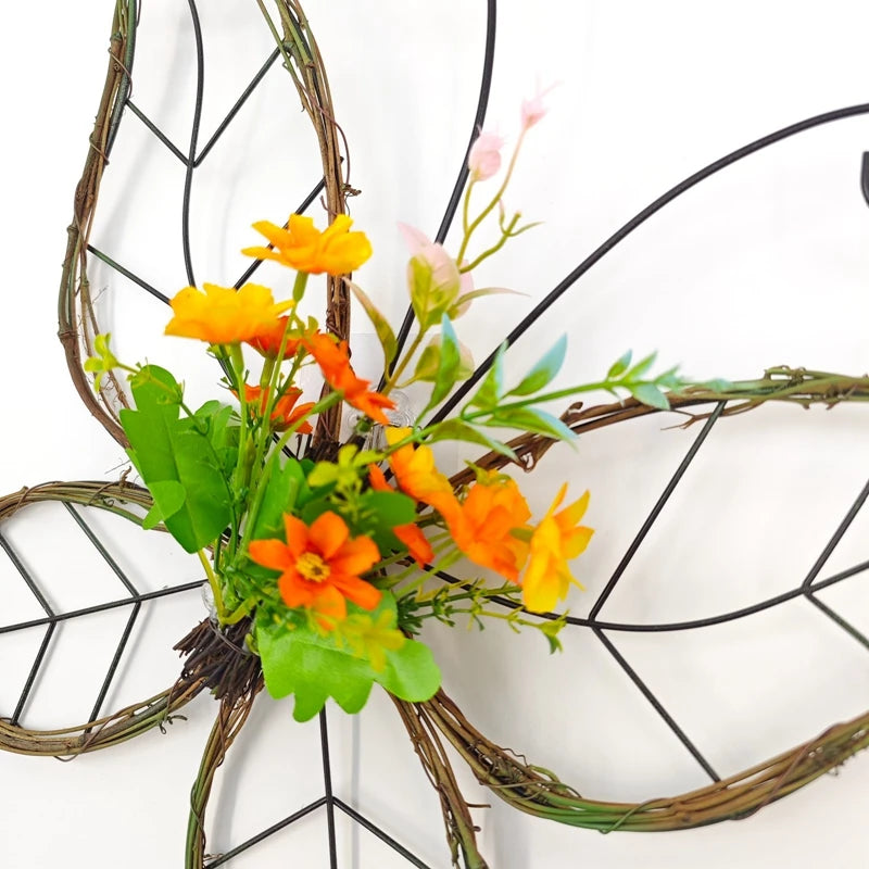 Spring Artificial Tulip Flowers Farmhouse Butterfly Shaped Wreath
