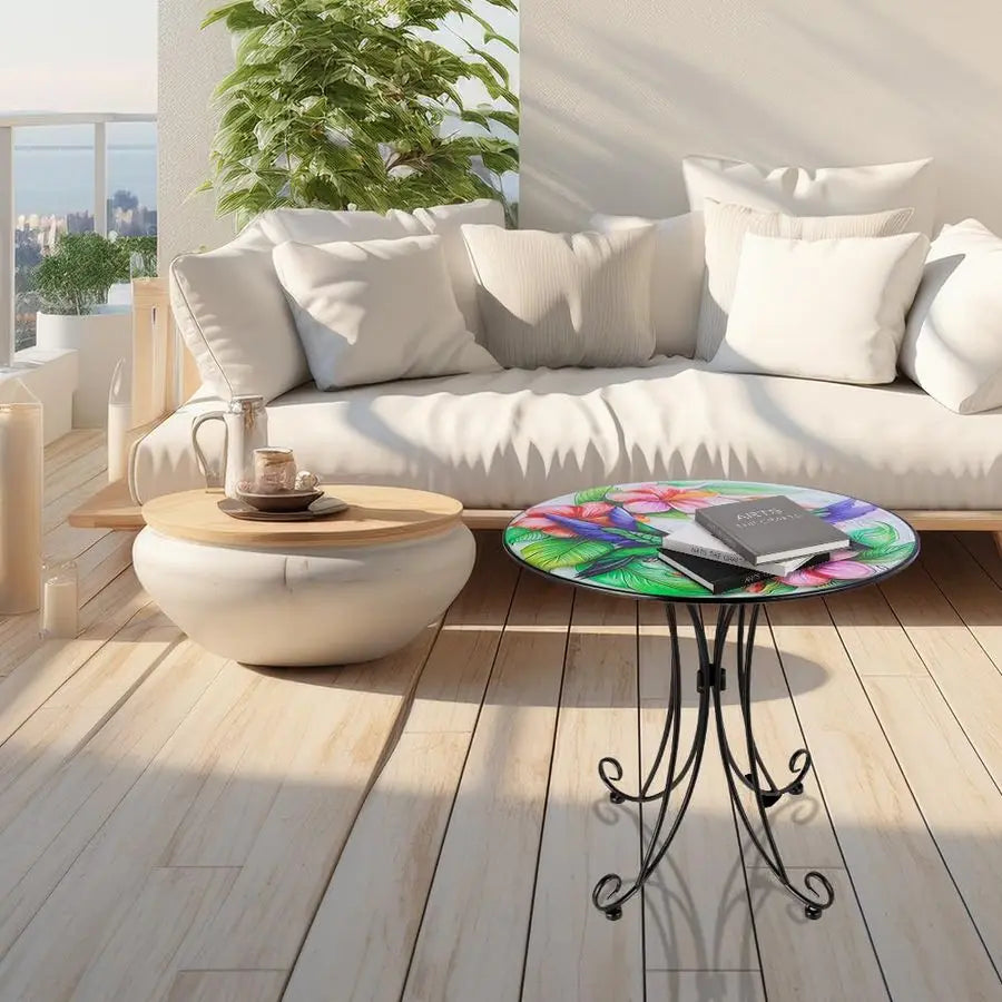 18 Inch Outdoor Glass Top Side Table