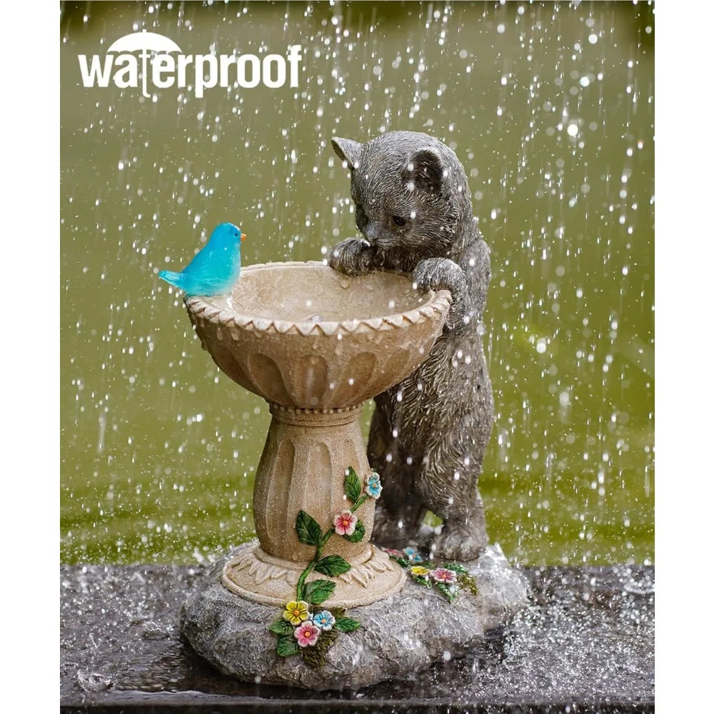 Solar Cat Statues for Bird Bath