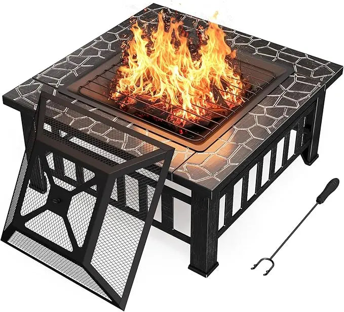 Firepit Table Metal Outdoor Fireplaces with Waterproof Cover