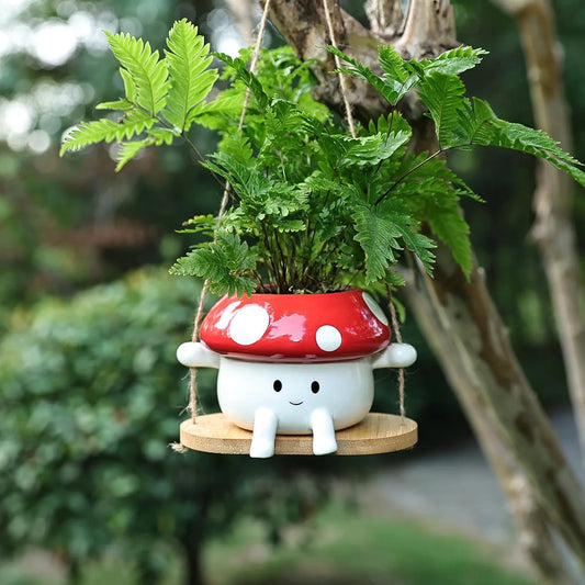 Cute Mushroom Hanging Resin Plant Pot