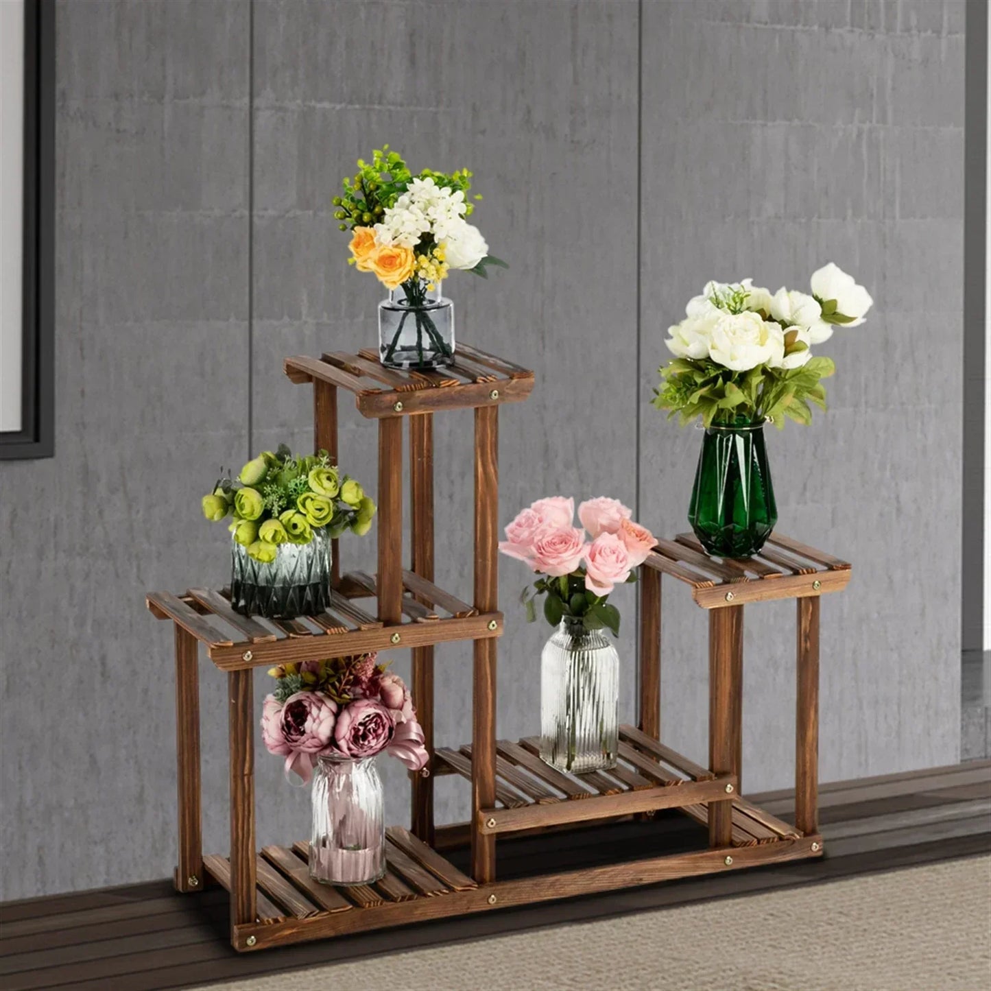 Indoor And Outdoor Carbonized Wood Plant Stand