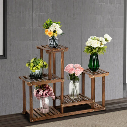 Indoor And Outdoor Carbonized Wood Plant Stand