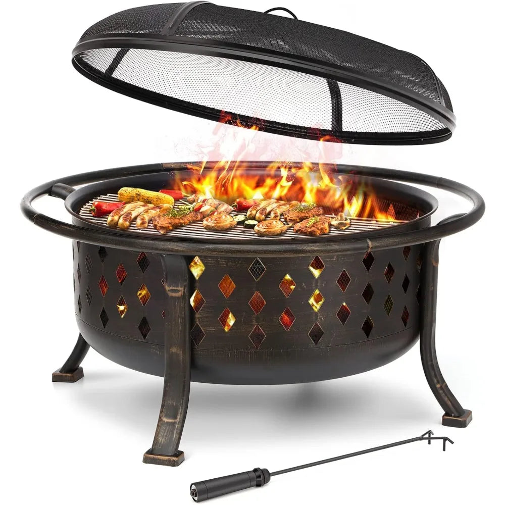 36 Inch Outdoor Bronze Cross weave Wood Burning Fire Pit