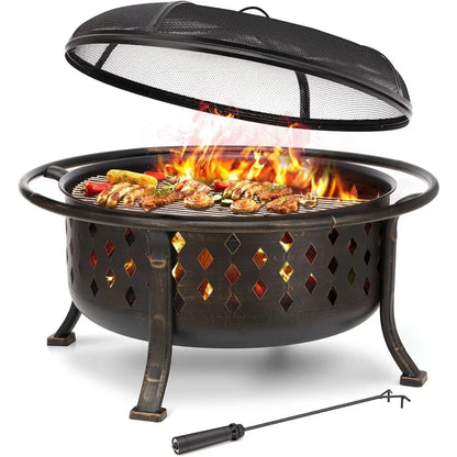 36 Inch Outdoor Bronze Cross weave Wood Burning Fire Pit