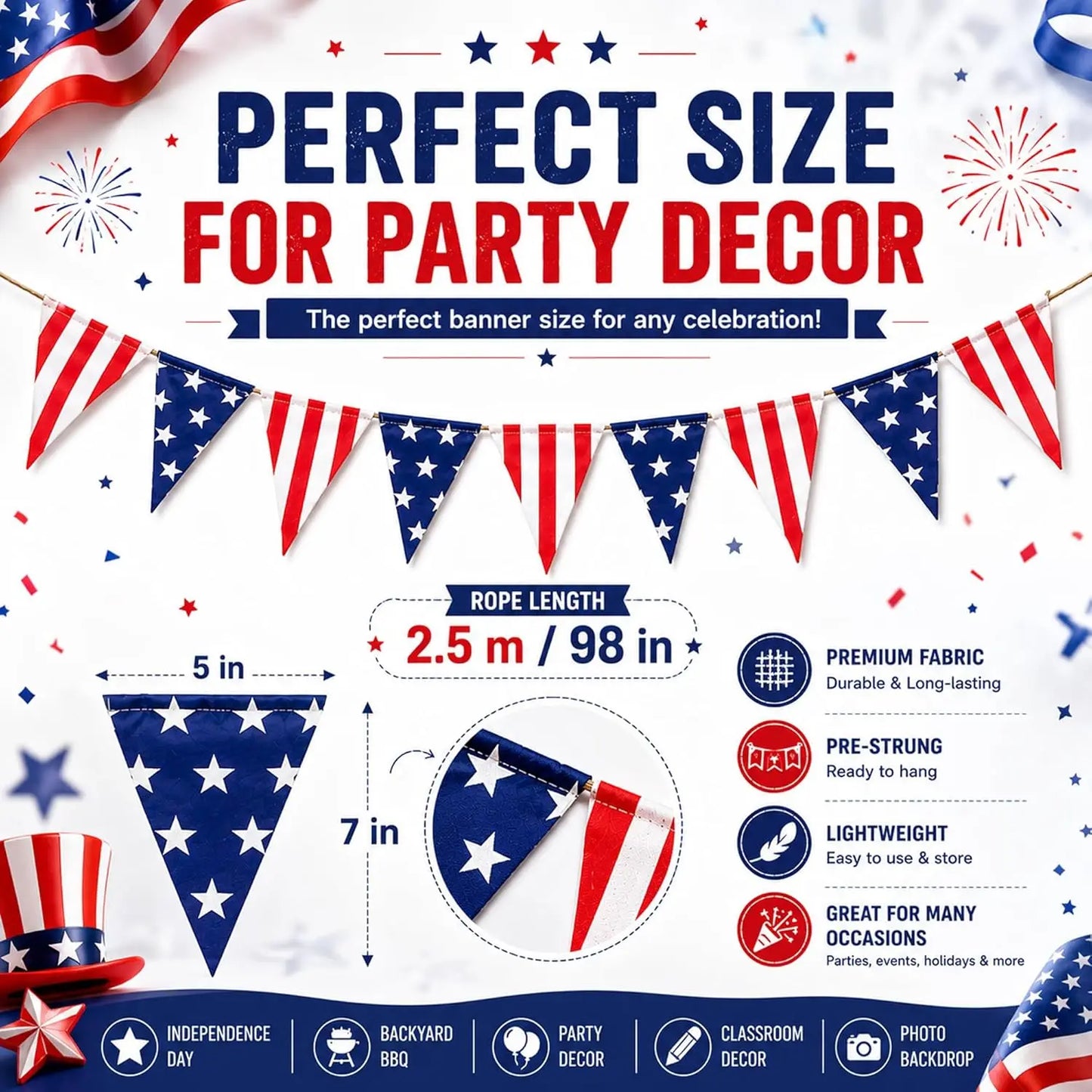 USA Flag Bunting Garland Triangle Banner