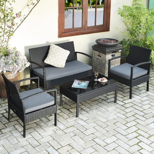 Outdoor Conversation Set 4 Pieces Wicker Patio Furniture with cushions