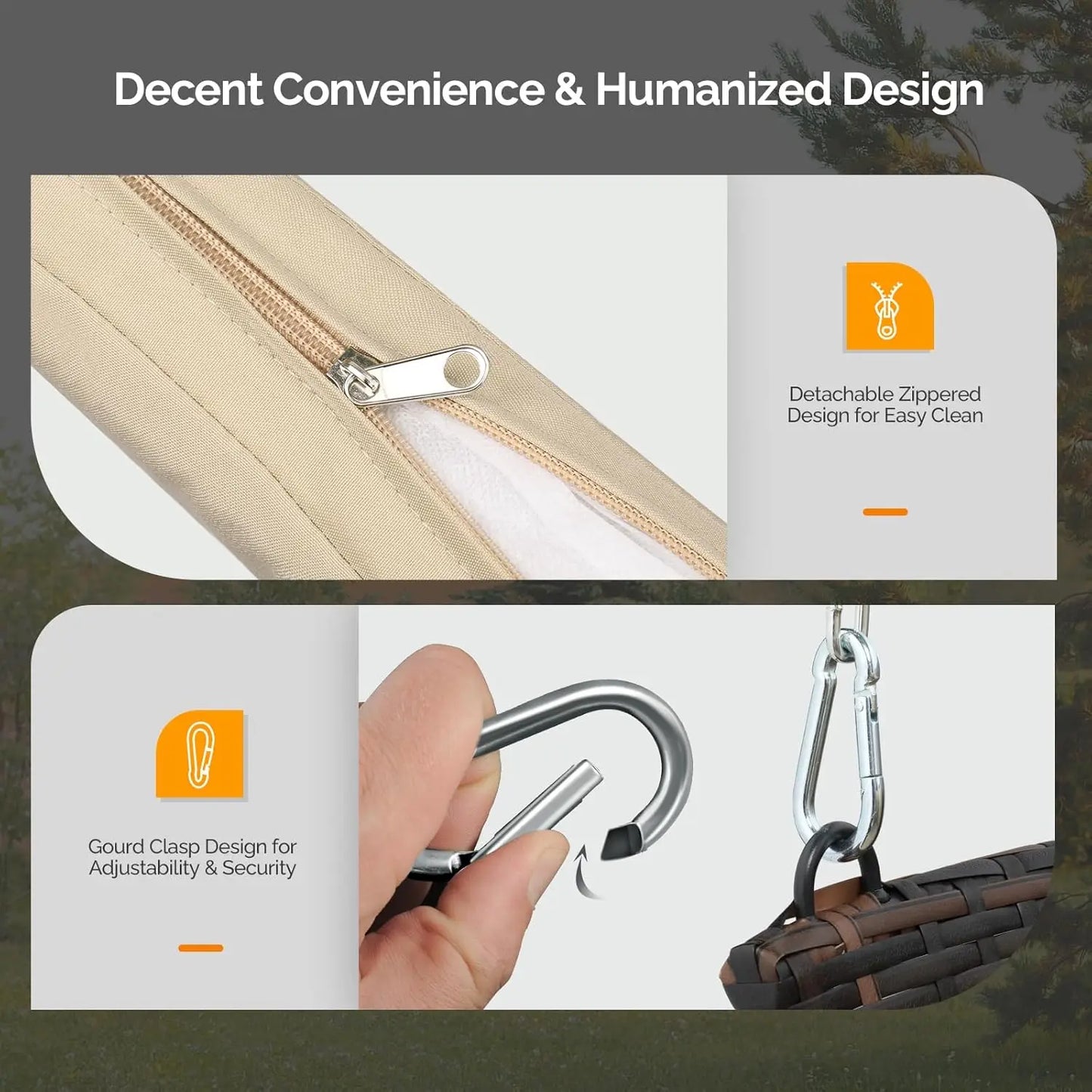 2.4 FT 1-Person Use Round Rattan Porch Swing with Cushions & Adjustable Chains