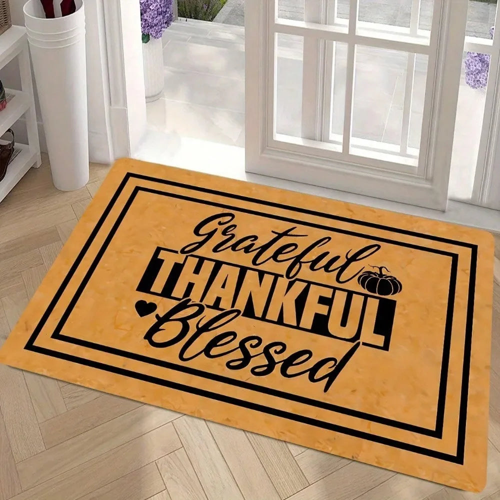 Grateful Thankful Blessed, Non-Slip Absorbent Welcome Mat