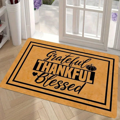 Grateful Thankful Blessed, Non-Slip Absorbent Welcome Mat
