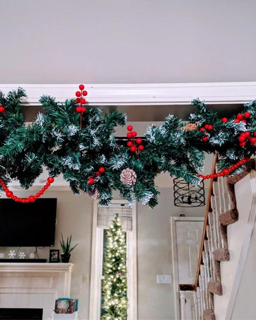 9 FT Christmas Garland with Pinecones and Red Berries