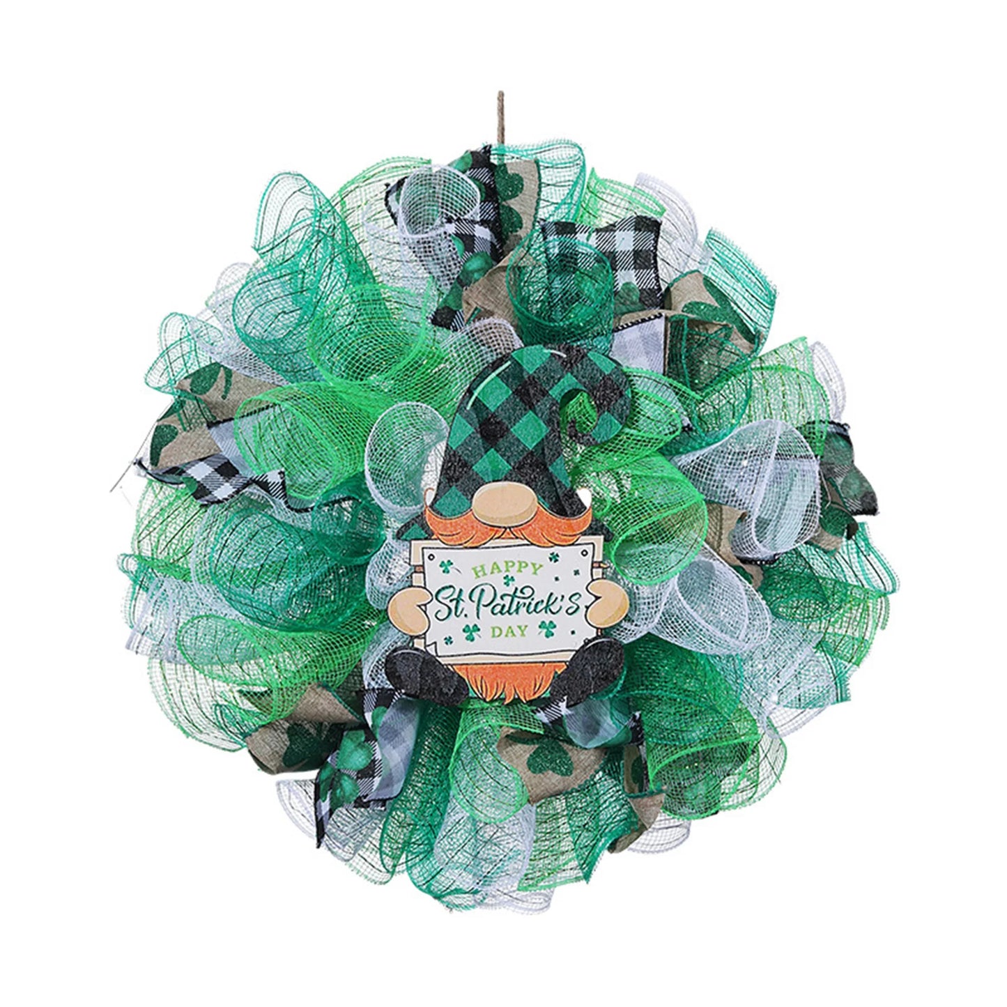 St Patrick s Day Gnome Wreath with Shamrock Print