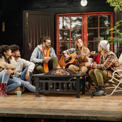 Firepit Table Metal Outdoor Fireplaces with Waterproof Cover