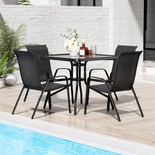 Patio Dining Set 5 Pieces, All Weather Outdoor Furniture W/30X 30 Table and 4 Stackable Chairs