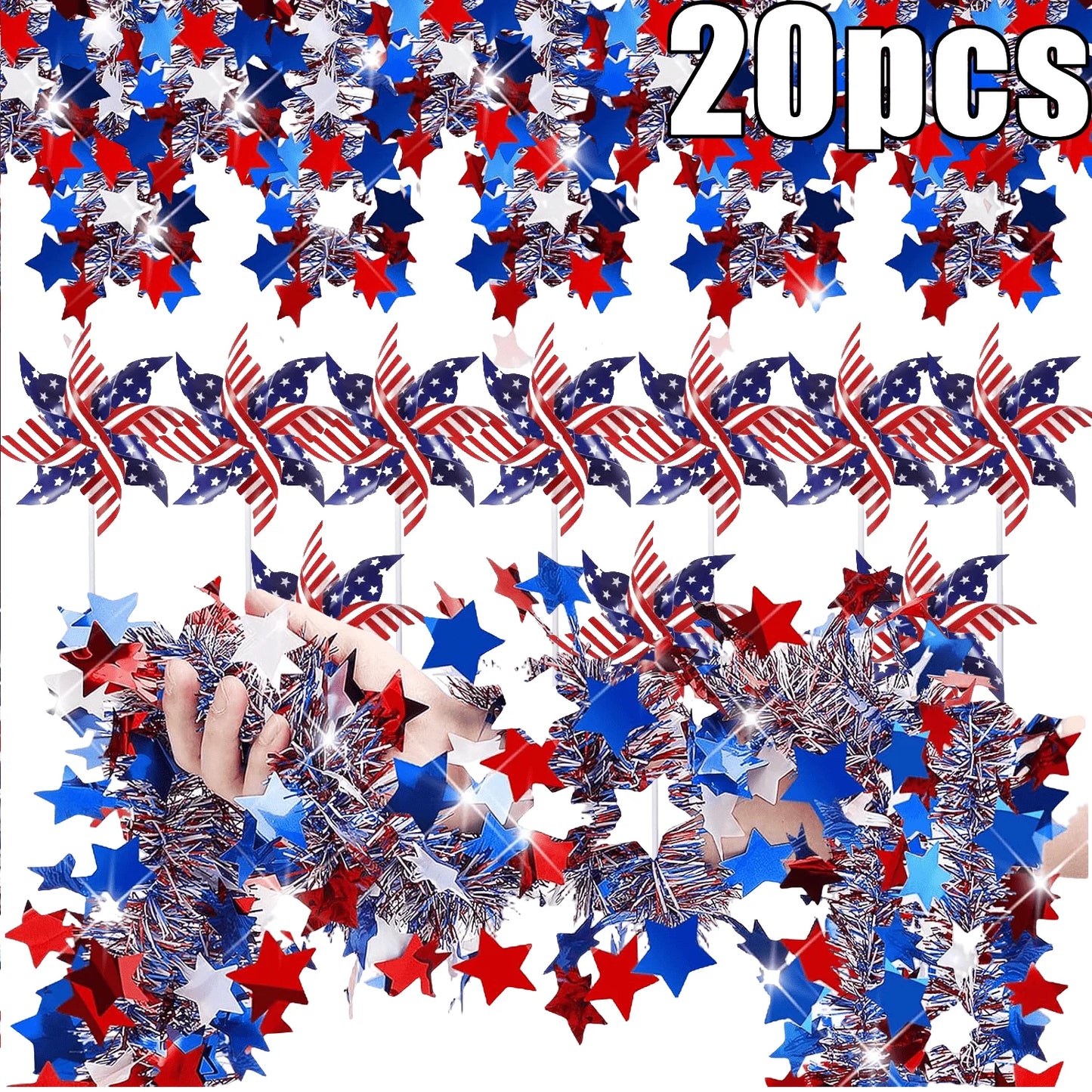 20Pcs Patriotic Red White Blue Decorations Set