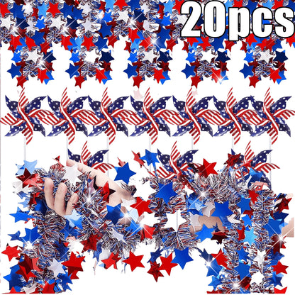 20Pcs Patriotic Red White Blue Decorations Set