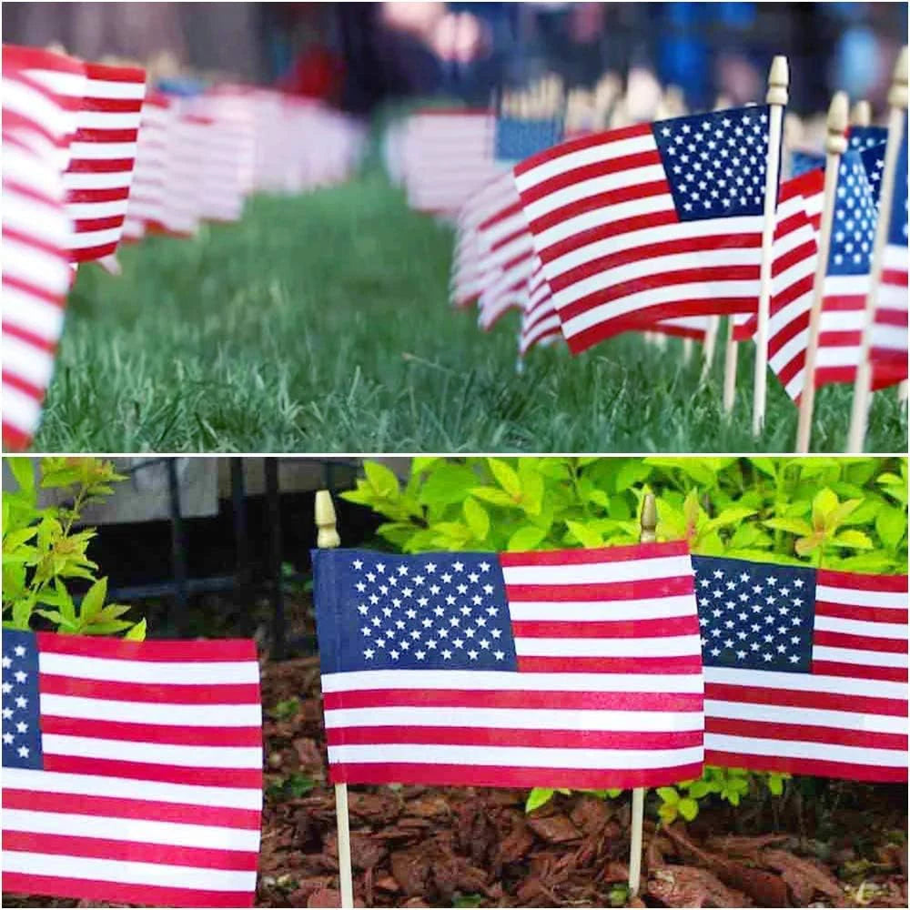 100 Pack Small 4x6 Inch American Flags On Stick