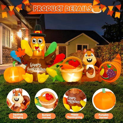 12-Foot Thanksgiving Turkey with Pumpkin and Corn, LED Lighted Outdoor Inflatable Decoration