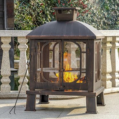 45" H×31''W Metal Chiminea Fire Pit with Grill