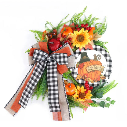 19.69inch Pumpkin Bowknot Sunflower Autumn Wreath