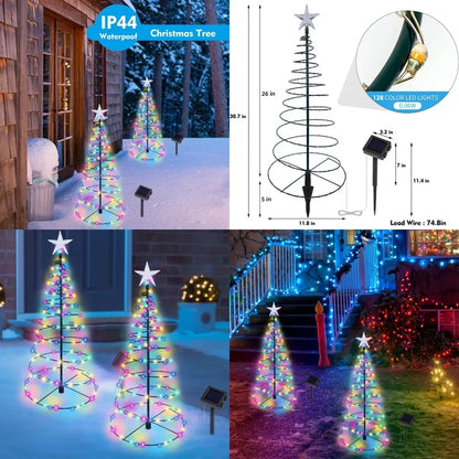 2 Pack Solar-Powered Spiral Christmas Trees with Multicolor LED Lights for Outdoor