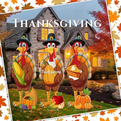 3 Pcs Thanksgiving, 32 x 10 Inch Harvest Turkey Outdoor Lawn Sign