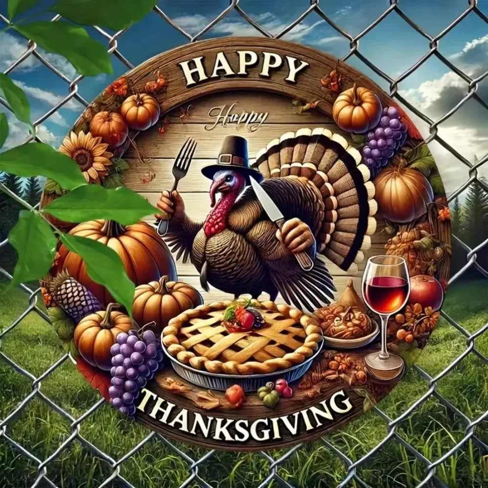 "'Happy Thanksgiving' – 1pc 2D Round Plaque