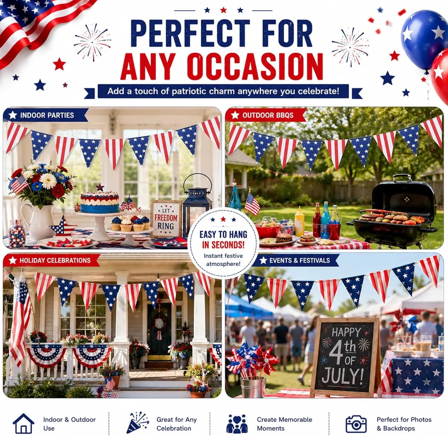 USA Flag Bunting Garland Triangle Banner
