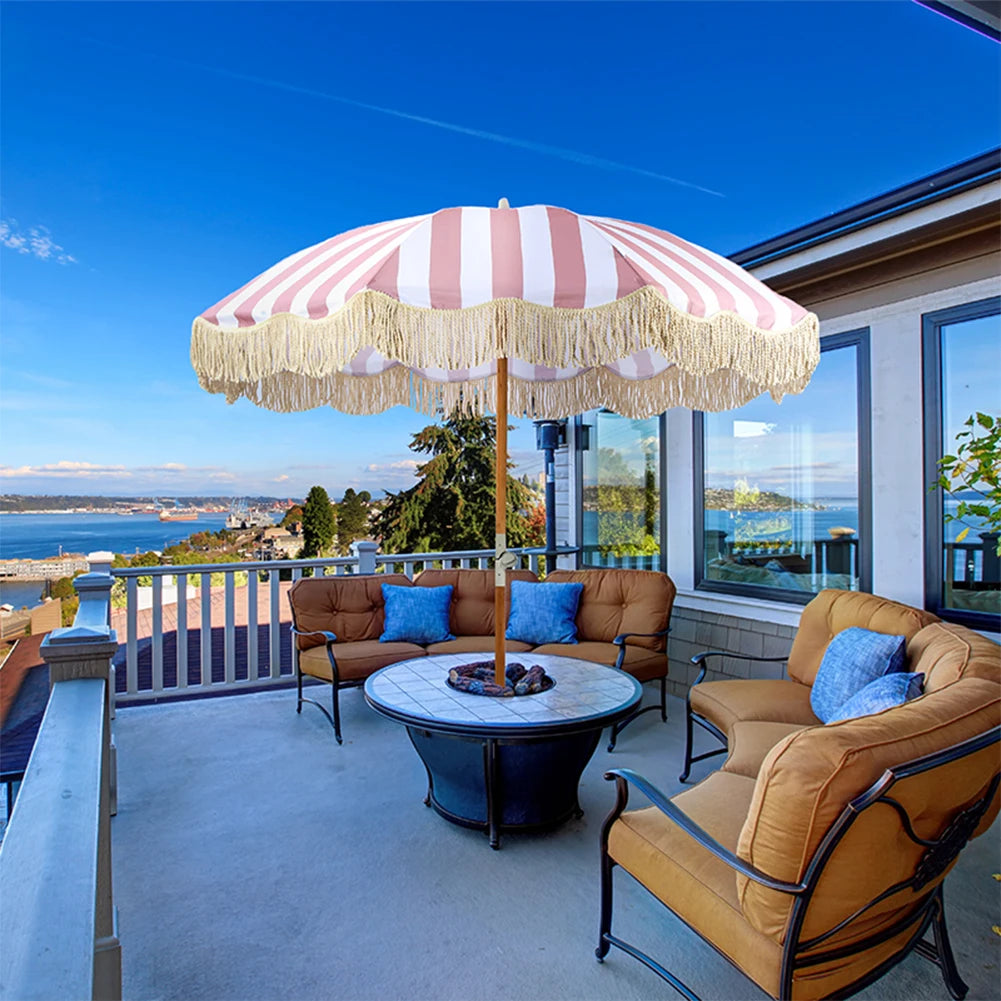 Striped Patio Umbrella with Tilt Pole