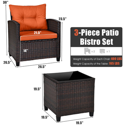 3 PCS Patio Rattan Furniture Set with Cushions