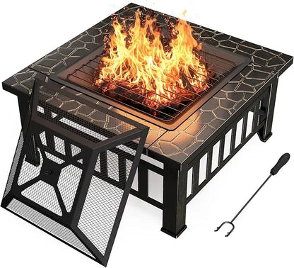 Firepit Table Metal Outdoor Fireplaces with Waterproof Cover