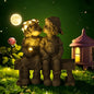 Outdoor solar powered boy and girl sitting on bench statue