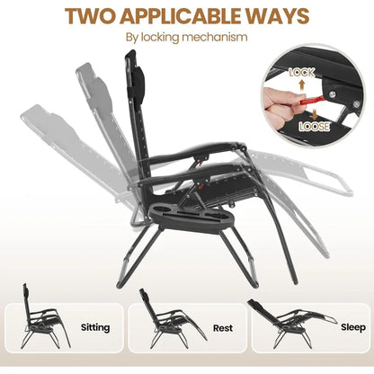 3PCS Zero Gravity Recliner Portable Outdoor Reclining Chair Set w/Side Table