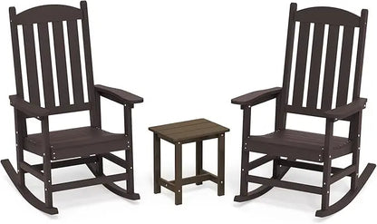 All Weather Resistant Outdoor Rocking Chairs Set of 3, 2 Chairs & 1 Table