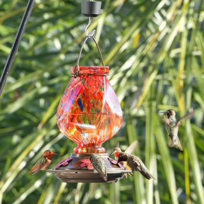 Hand Blown Glass Hummingbird Feeders for Outdoors