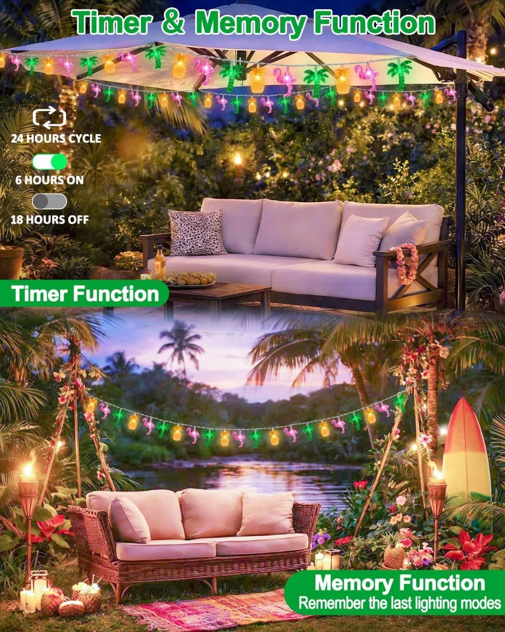 50 LED 25ft Summer Hawaiian Beach String Lights with Remote