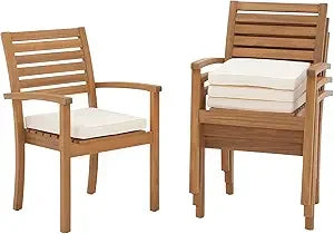 Stackable Outdoor Acacia Wooden Chairs w/Armrest & Removeable Fabric Cushion Set of 4,