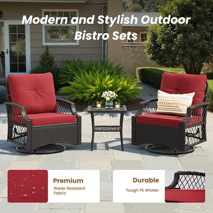 3-Piece Swivel Patio Bistro Set with Cushions & Table