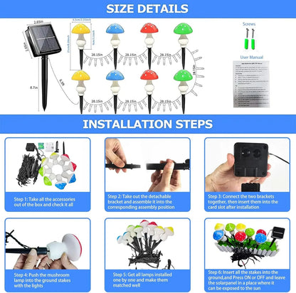 8pcs/set Outdoor Mushroom Solar Garden Lights 50 LED 8 Modes Waterproof