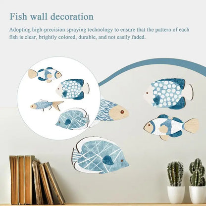4 Wooden Nautical Fish Wall Sculpture
