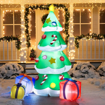 7 FT Christmas Tree Inflatables with 3 Gift Boxes Built-in LEDs
