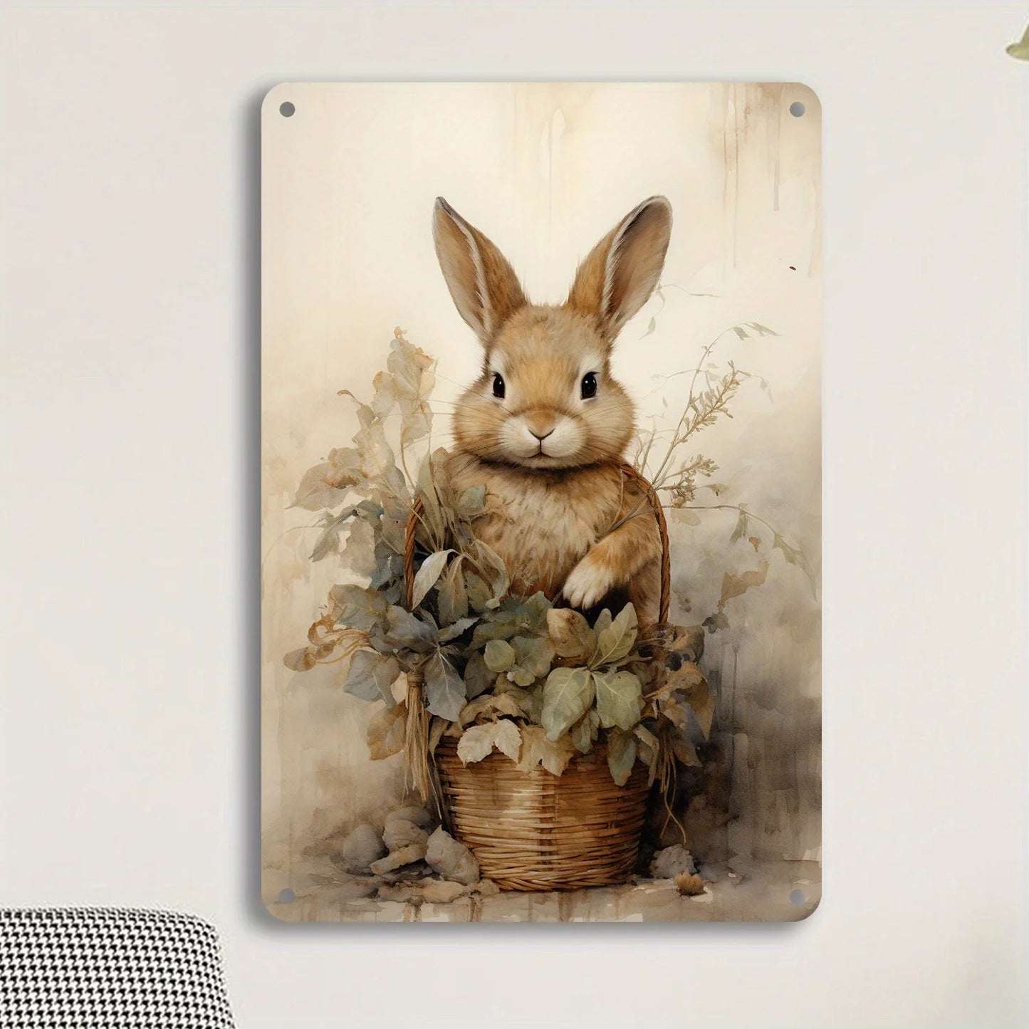 Basket Bunny Vintage Easter Wall Art Sign